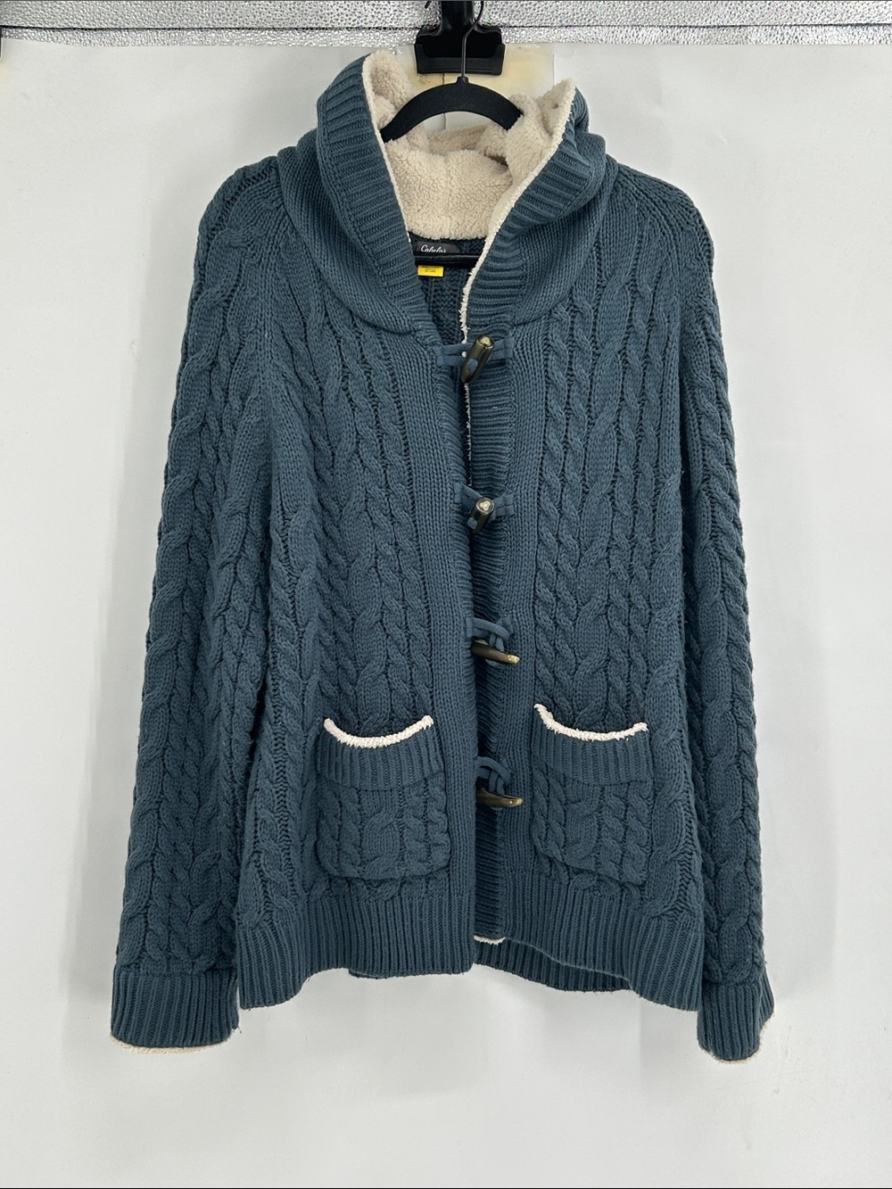 Cabelas Cable Knit Toggle Sweater Lined Hood Size 2XL